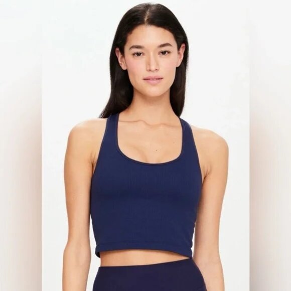 NWT Free People Scoop Neck Crop Bra Navy size- MEDIUM/ LARGE - Picture 3 of 6